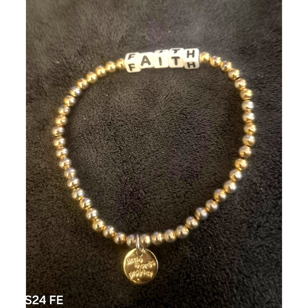 Little Words Project FAITH Beaded Stretch Bracelet Gold Tone Trackable Tag Z8289